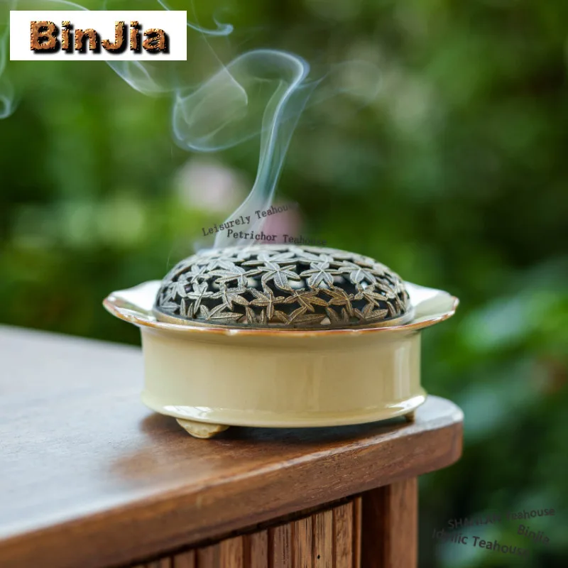 Hand Painted Koi Playing With Lotus Tripodia Incense Holder Zen Garden Incense Burners Aromatherapy Censer Tea Items Craft