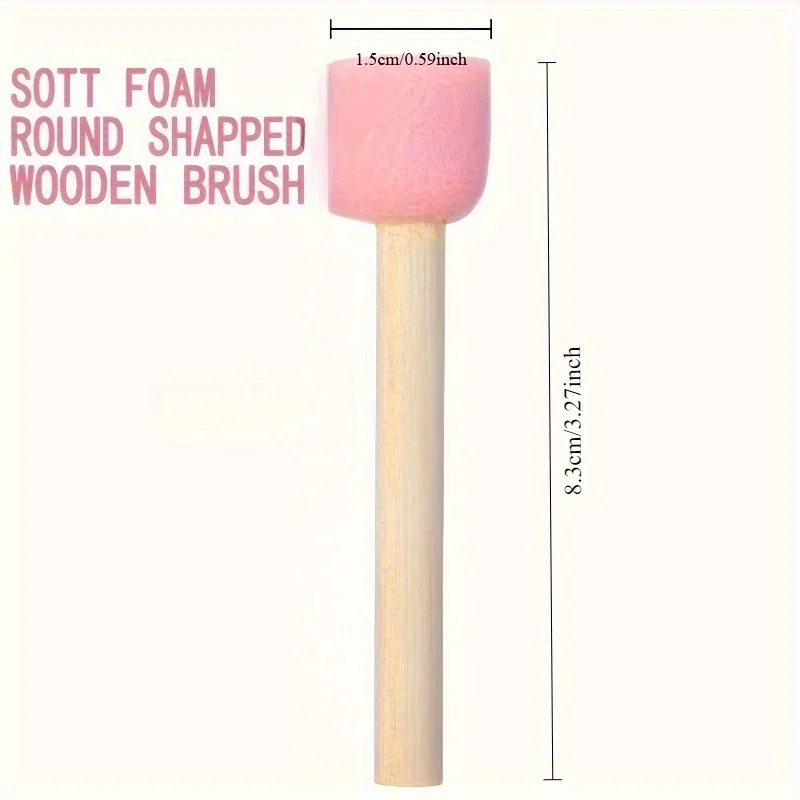 Durable 14-Piece Wooden Foam Brush Set - Uncharged Round Sponge Brushes for Crafts and Painting DIY Art Projects