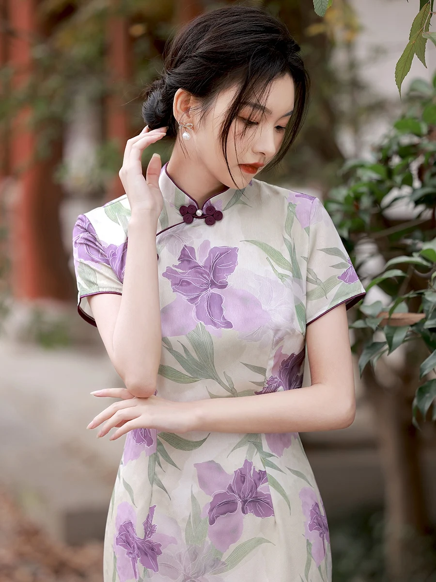 

Young High-End Spring and Summer Elegant Lady Style Republic of China Cheongsam Traditional Long Dress