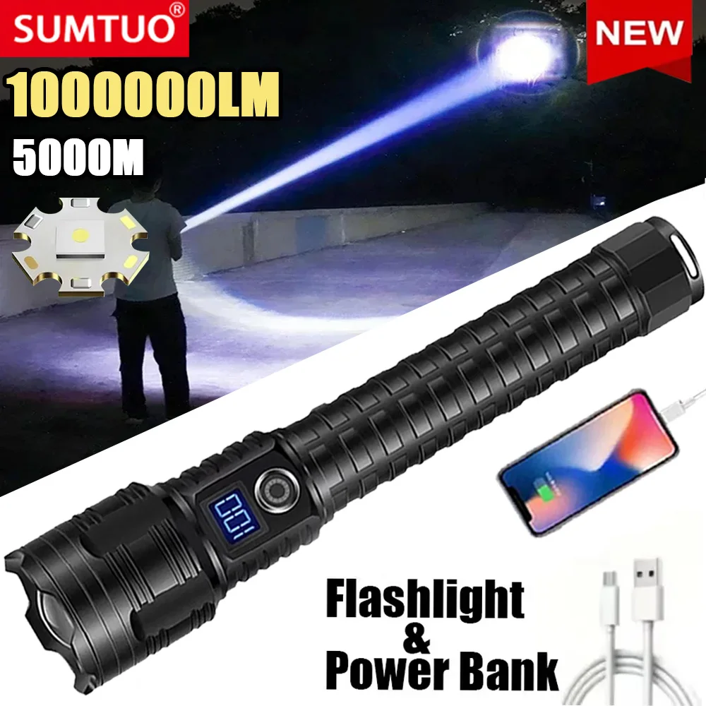 Super High Power Led Flashlights With Usb Rechargeable Powerful LED Flashlight Ultra Bright Lantern 10000mAh Battery Torch Lamp