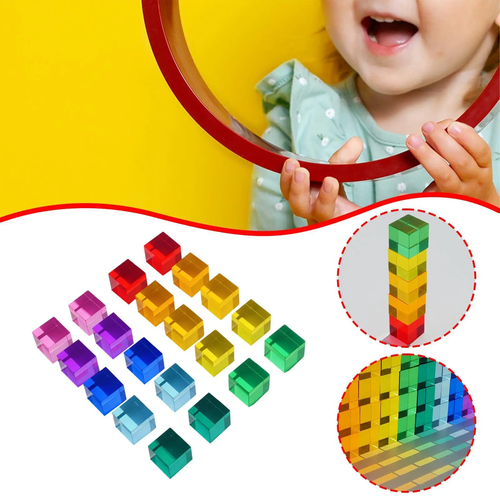 20x bloques de construcción acrílicos transparentes de arcoíris, habilidades motoras finas, aprender el Color, bloque creativo Universal para niños y niñas, regalo Ideal