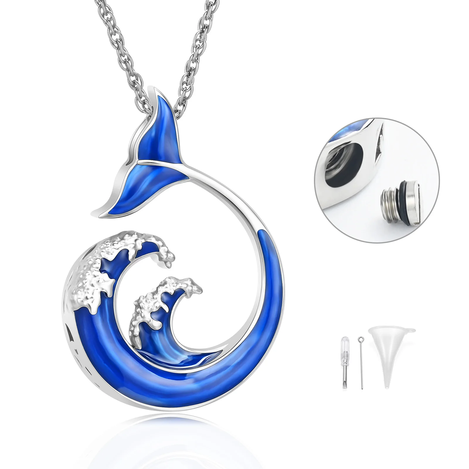 Sea Wave Shape Urn Pendant Necklace For Ashes Cremation Jewelry Stainless Steel Fishtail Design Cute Gift For Family Memorial