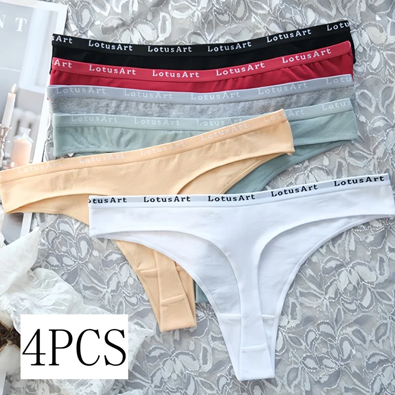 4PCS/Set Cotton  Women Thongs Panties Sexy G-string Letter Belt Female Underpants Low-Rise Underwear Soft Lingerie M-XL Panties