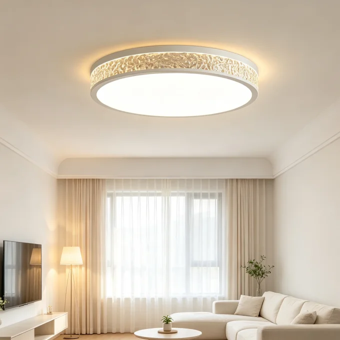Modern Round LED Ceiling Light Luxury Textured Crystal Border Light Fixture For Bedroom Living Room Home Indoor Decor Lighting
