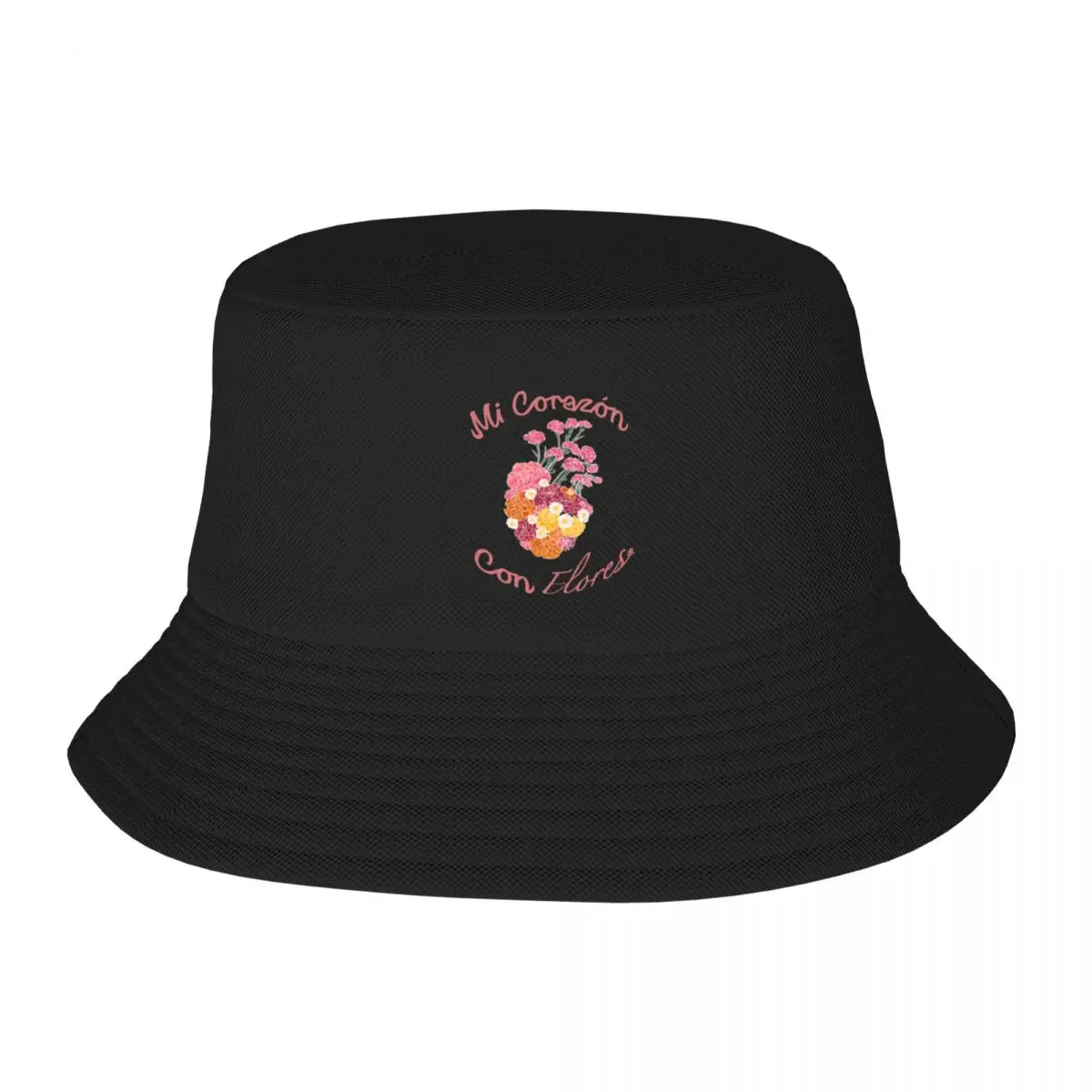 Mi Corazón Con Flores Titled (White Line Art: Complex) Bucket Hat Hat Luxury Brand Golf Cap Beach Outing Ladies Men's