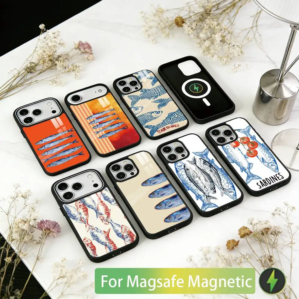 

Sardines Fish Art Phone Case For iPhone17,16,15,14,13,12,11 Plus,Pro Magnetic For Magsafe Wireless Charging