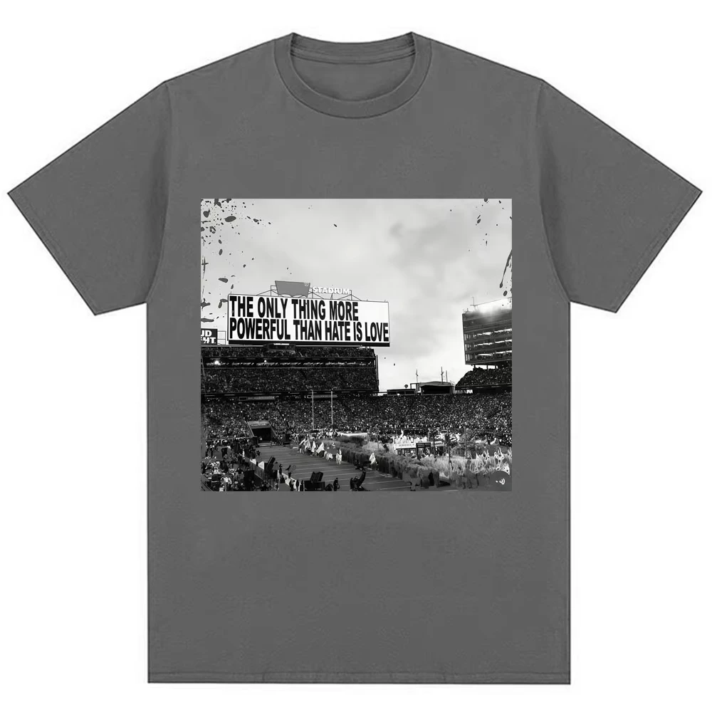 Rapper Bad Bunny T Shirts Only Thing More Powerful Than Hate Is Love Vintage T Shirt Men Women Fashion Hip Hop Loose Cotton Tees