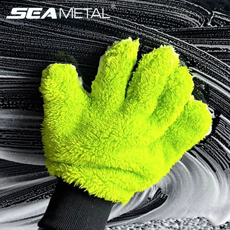 Luva de Microfibra SEAMETAL 5 Dedos para Lavagem de Carros, Luva de Limpeza Dupla Face Anti-riscos, Luvas para Remoção de Poeira para Acessórios de Limpeza Automotiva