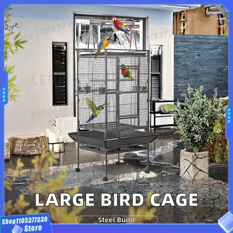 Large Portable Stainless Steel Bird Cage for Parrot Canary Outdoor Travel Pet House Durable Metal Aviary Supplies for Small