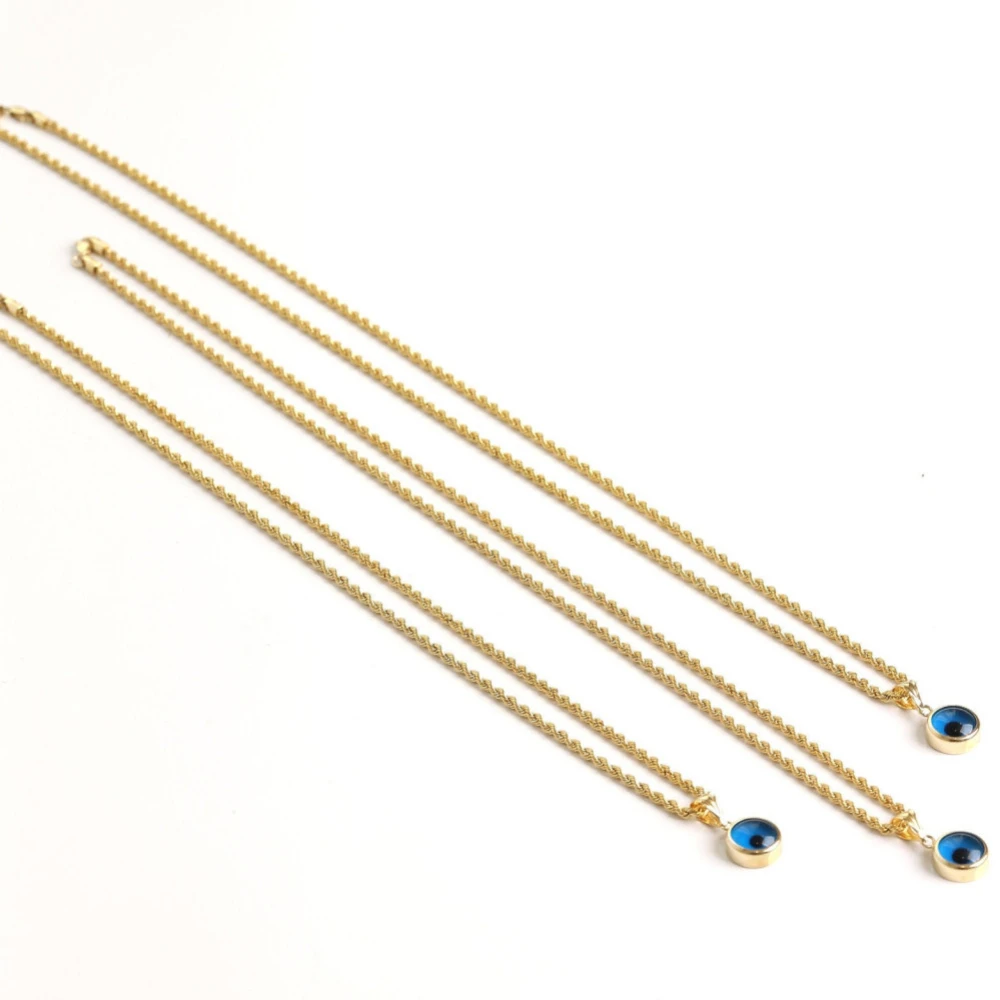 Olho do Diabo Embedded Blue Round Zircon Colar Pingente, Titanium Steel Plating 18K Gold Twist Chain, Presente da jóia das mulheres