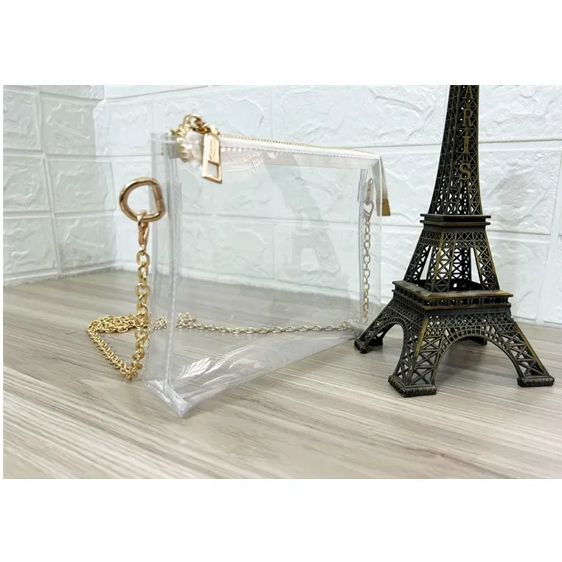 Clear Pack Bag Shoulder Bag Women Transparent  Metal Chain Bag Wallet Gift Transparent Crossbody Bag Sports Concert Ball Party