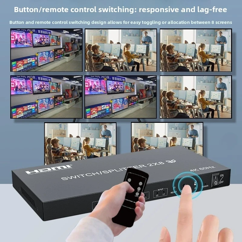 4K 60Hz HD Switch Splitter 2x8 Splitter Switch HD 2 in 8 out Audio Video Switcher for PS3 PC To HDTV Monitor Projector