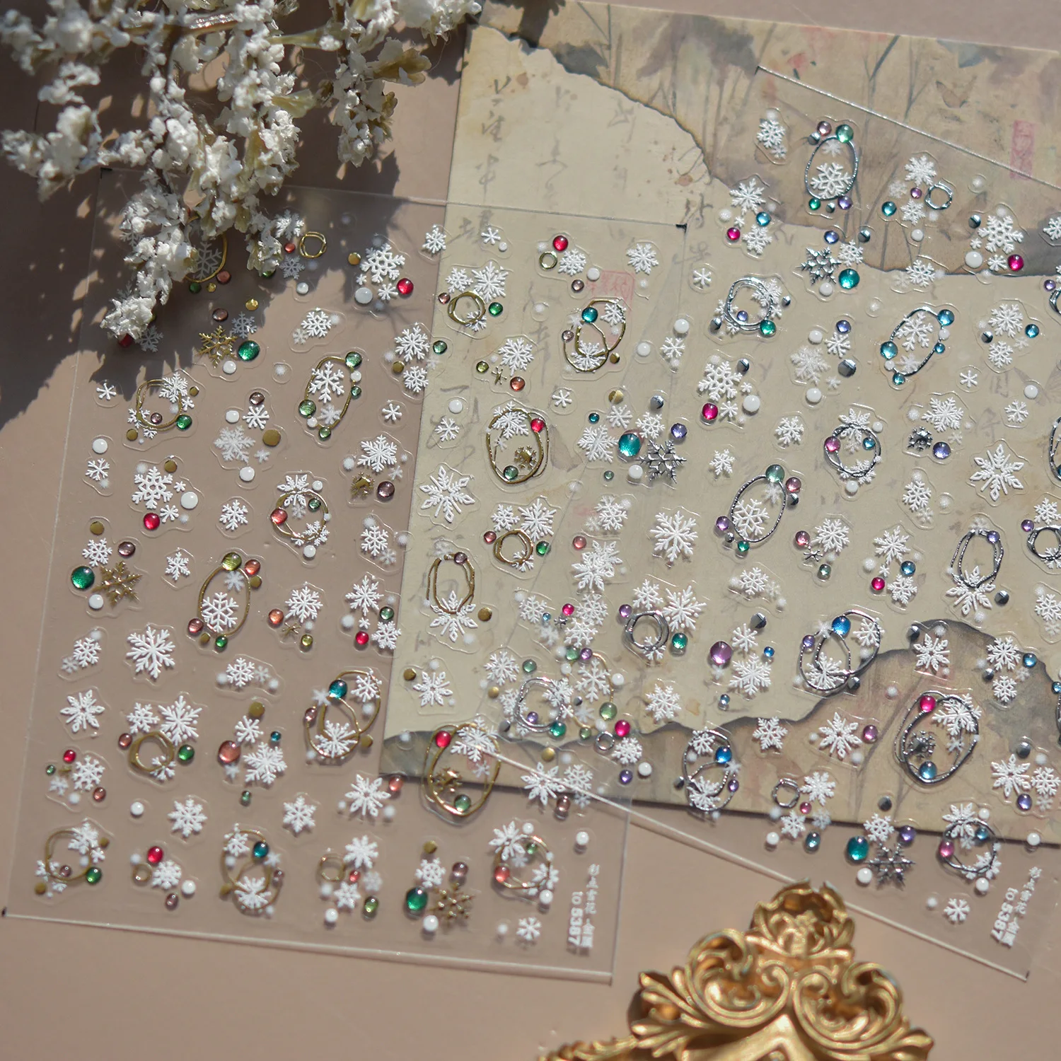 

Металлические кристаллы цветные снежинки зимние 3D наклейки для ногтей золото серебро Рождественский маникюр Decora DIY клейкие аксессуары для ногтей