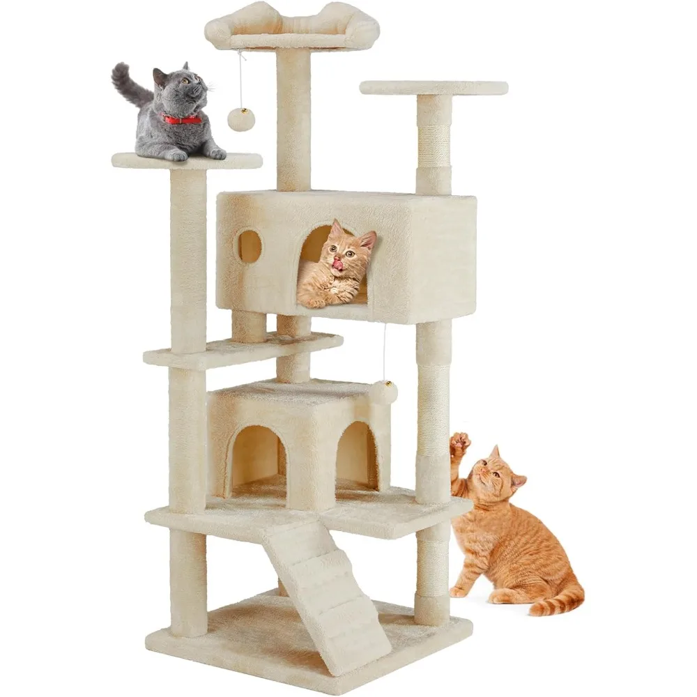 

Sweetcrispy 54-Inch Cat Tree Tower – Multi-Level with Sisal Scratching Post, Perfect Pet Gift, Indoor Condo with Climbing Ladder