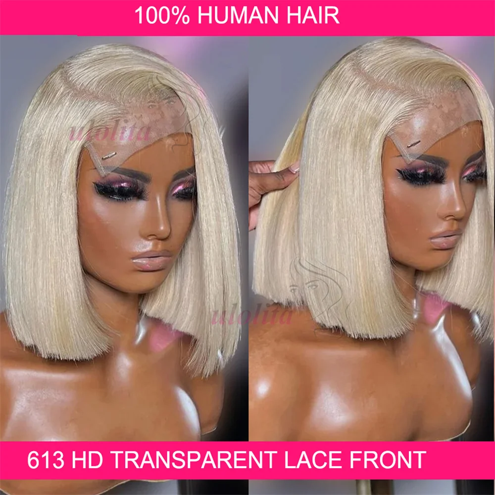 

12 14 16 Inch 180 Density Straight Lace Front Human Hair wig Short Transparent 13x4 Bob Lace Frontal Wigs 613 Honey Blonde Remy