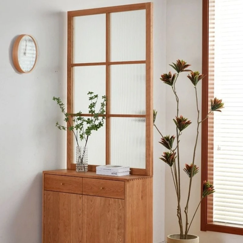 Modern Cherry Wood Simple Floor Solid Wood Screen Shoe Cabinet Home Entry Entrance Cabinet Nordic White Glass Partition Cabinet