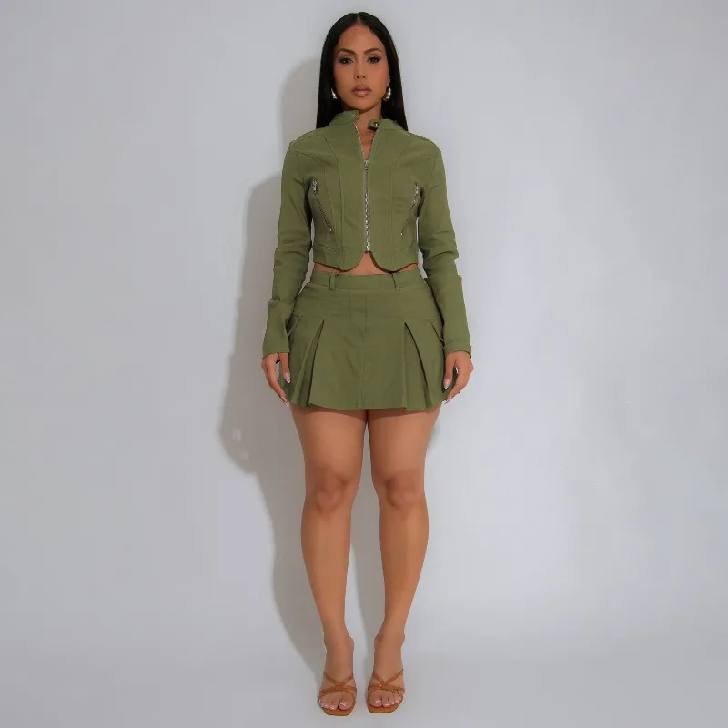 

KEXU Fashion Street Women's Dress Set Zippr Fly Jacket and Mini Skirt Suit 2025 Autumn Holiday Two 2 Piece Set Outfit