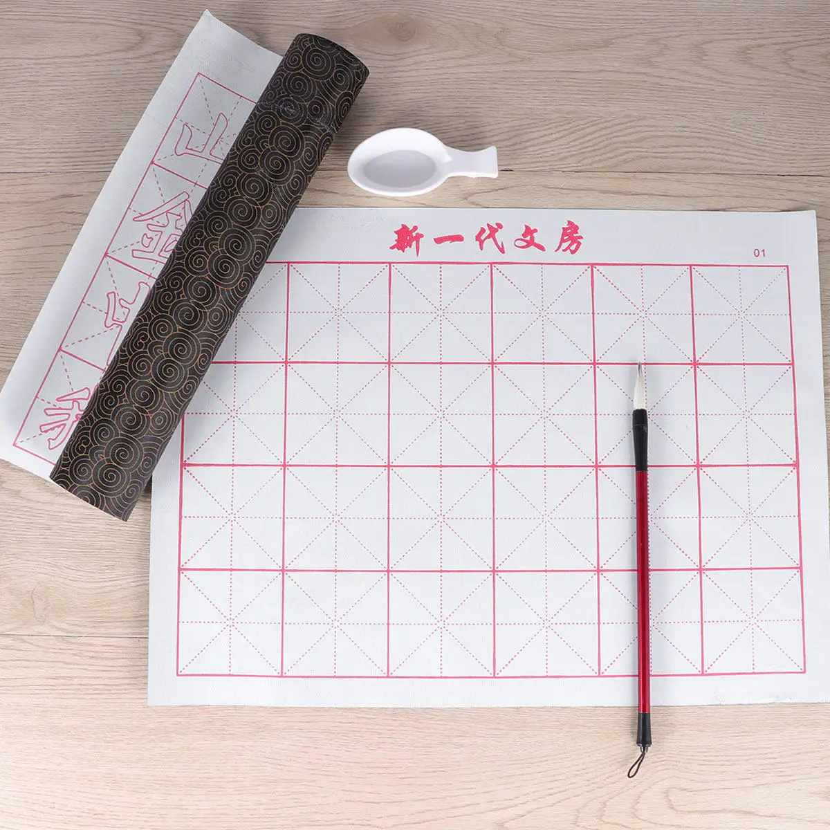 6Pcs Four Treasures Calligraphy Exercises Reusable Water Writing Cloth Grid Fabric Mat No Ink Chinese Practice Mat Beginner