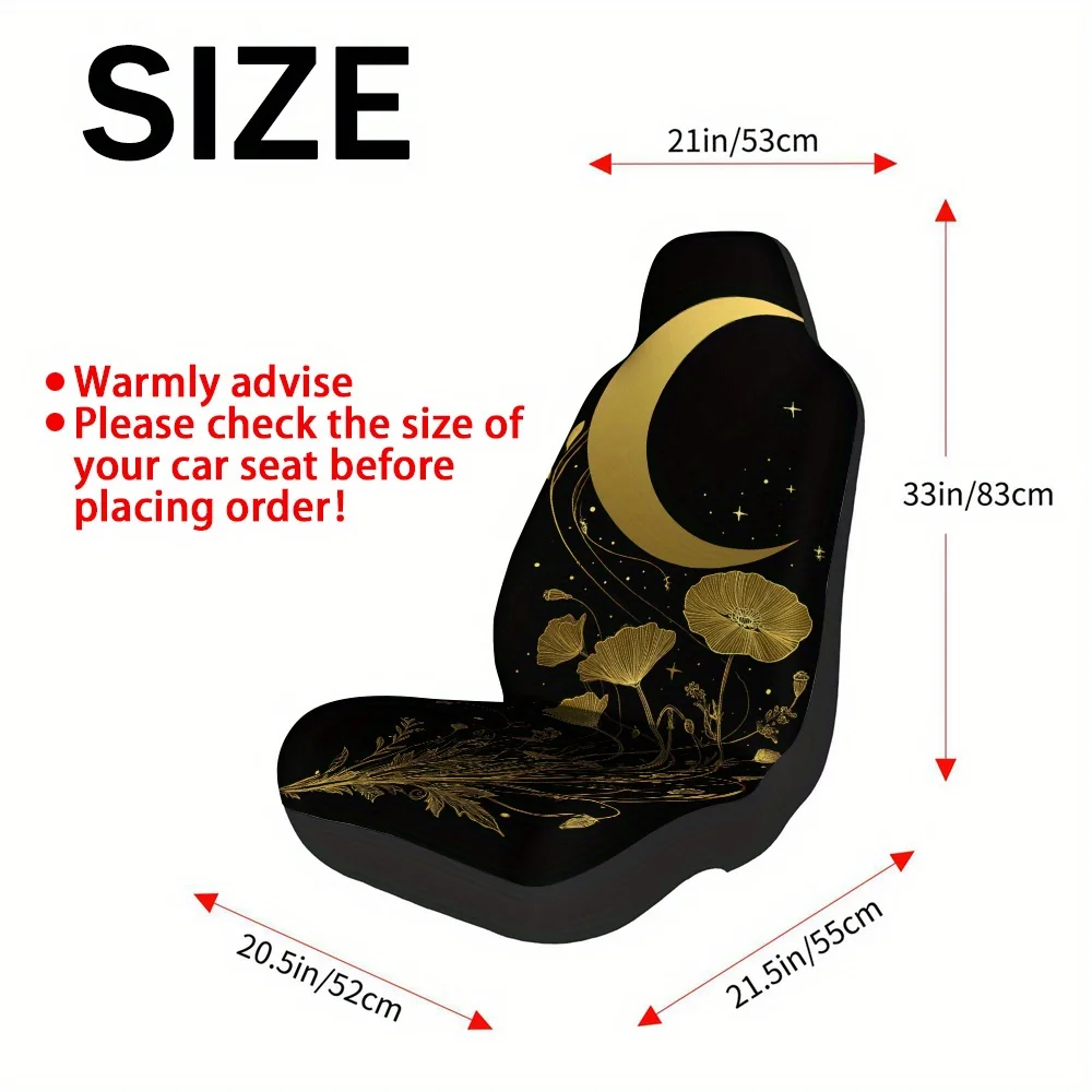 2pcs, Modern Cosmic Moon Flora Print Front Seat Covers, Compatible With Most Sedan And SUV Front Seats, Stylish Upgrade For Fron