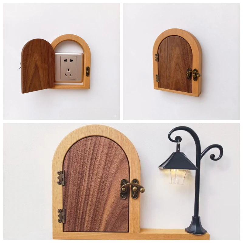 Wall Mounted Switch Protective Cover Multi-functional Door Shape Wood Switch Cover Safety Anti-touch Electric Shock Proof Cover