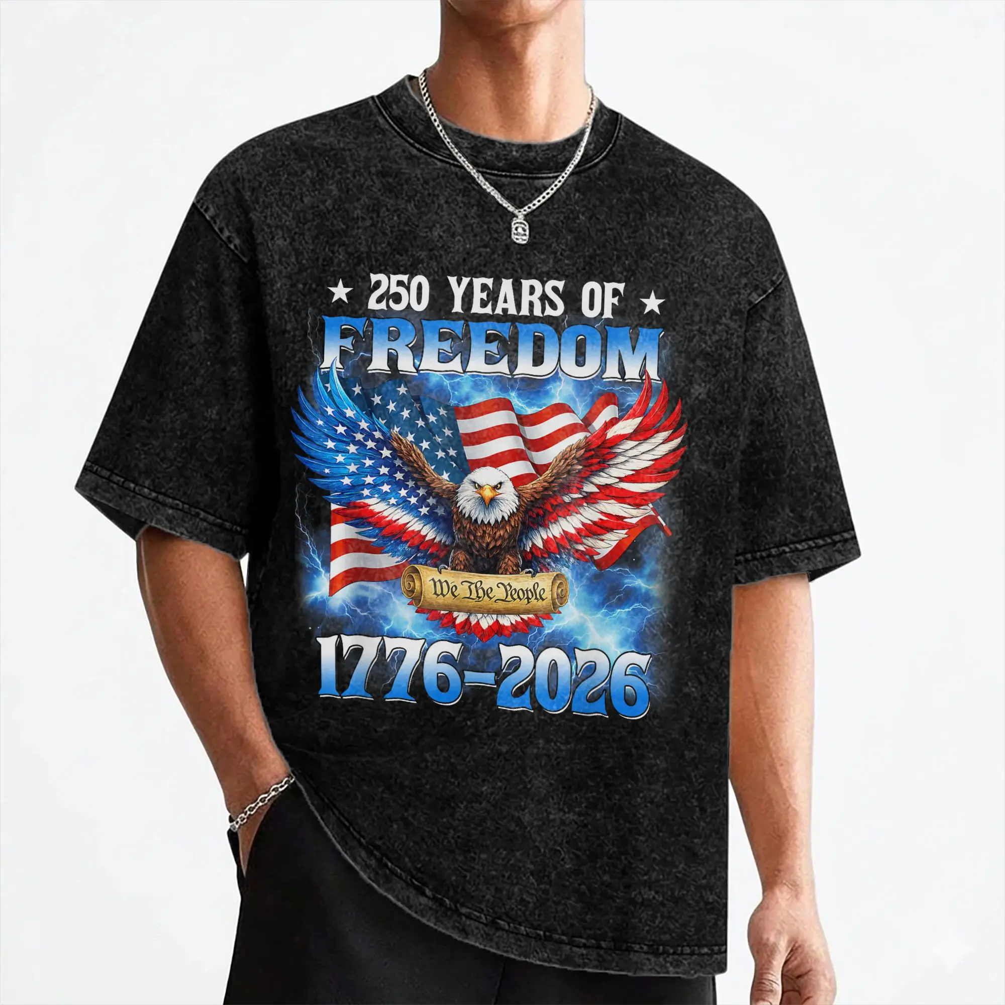 250 Years American Anniversary 1776-2026 USA Flag T Shirts Washed 100% Cotton T-Shirts Independence Day Men Women Summer Tees