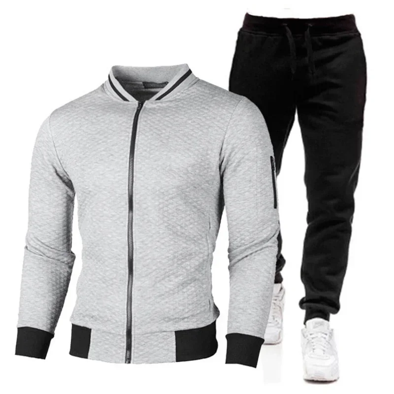 Uomo Casual Cardigan scozzese Set Tuta da baseball Cerniera Colletto in piedi Maglione Giacca monocromatica Primavera Autunno Moda Fitness 2023