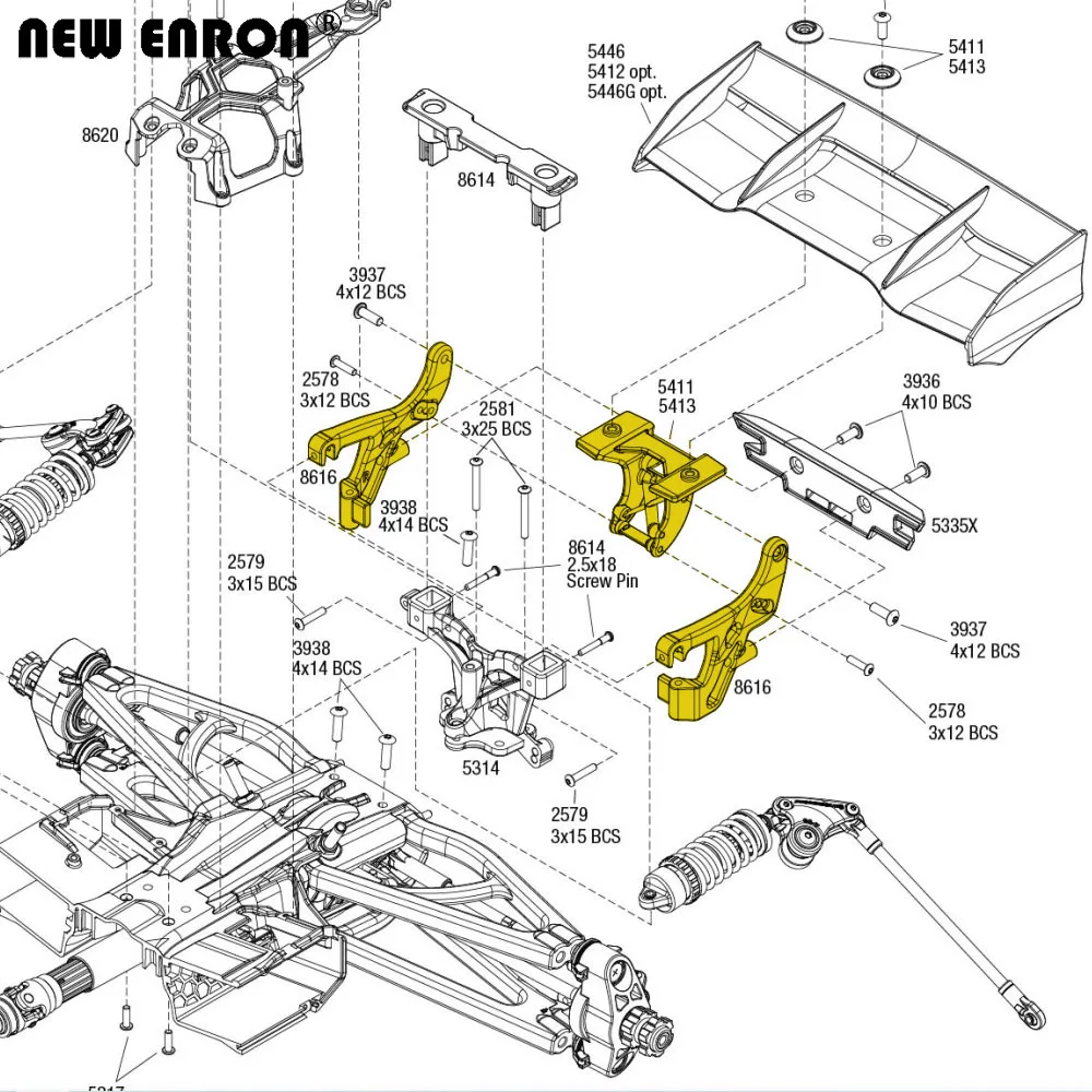 NEW ENRON Aluminium Alloy Ajustable Rear Wing Mount & Arms 5411 5413 8616 Upgrade Parts For 1/10 TRAXXAS E-Revo 2.0 VXL 86086-4