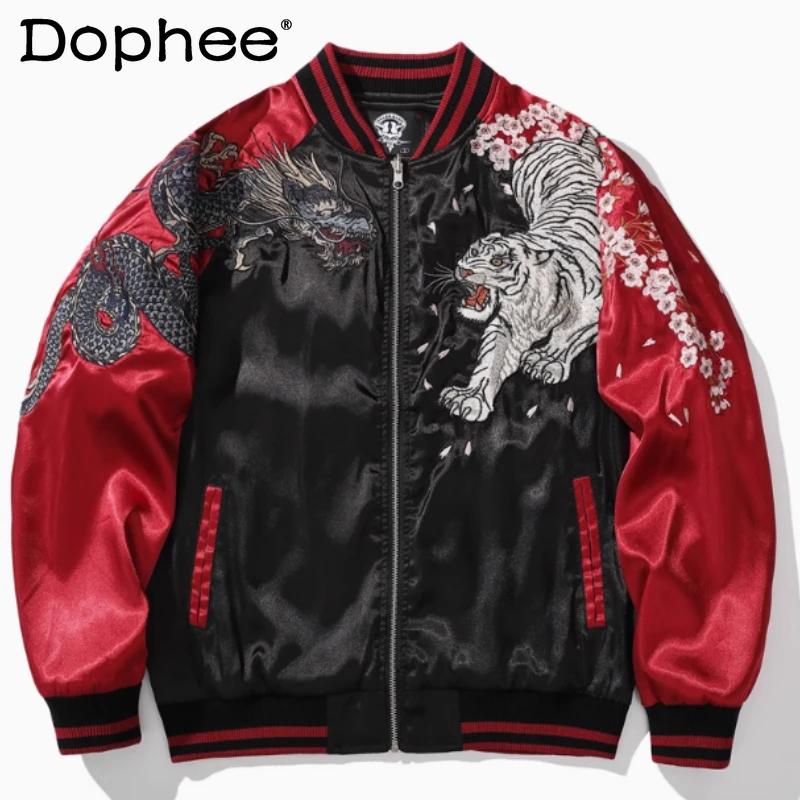 2024 Spring Autumn New Dragon Embroidered Men's Jacket Yokosuka Four Divine Beasts Baseball Coats Qinglong Baihu Zhuque Xuanwu