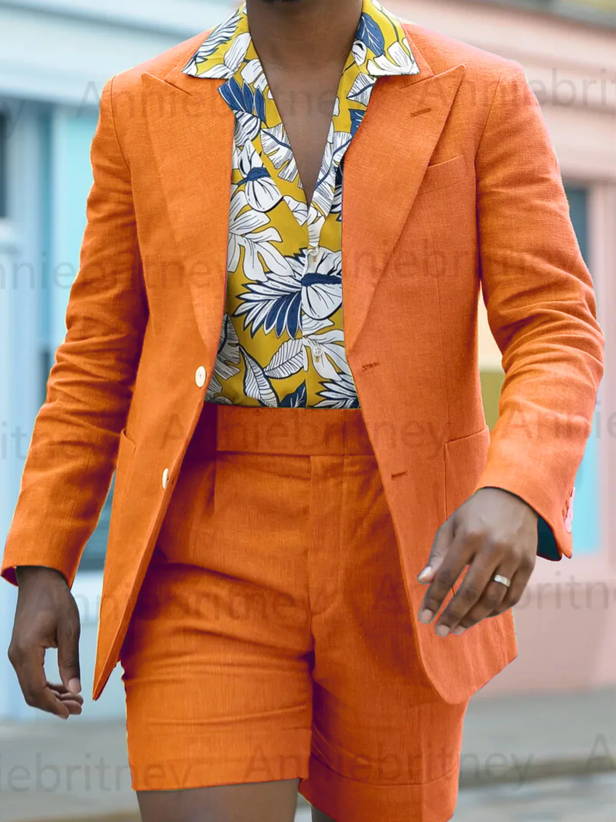 Beach Summer Linen Suit for Men Peaked Lapel Slim Fit Blazers with Shorts Breathable Casual  Costume Homme Traje De Hombre