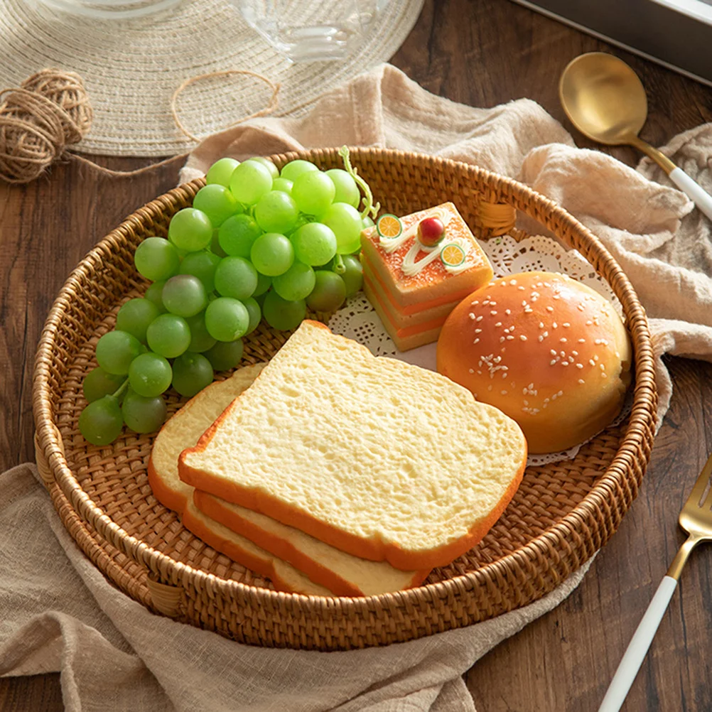 

1pc Hand-Woven Rattan Storage Basket Vintage Style Multipurpose Home Organizer Fruit Tray Eco-Friendly Basket For