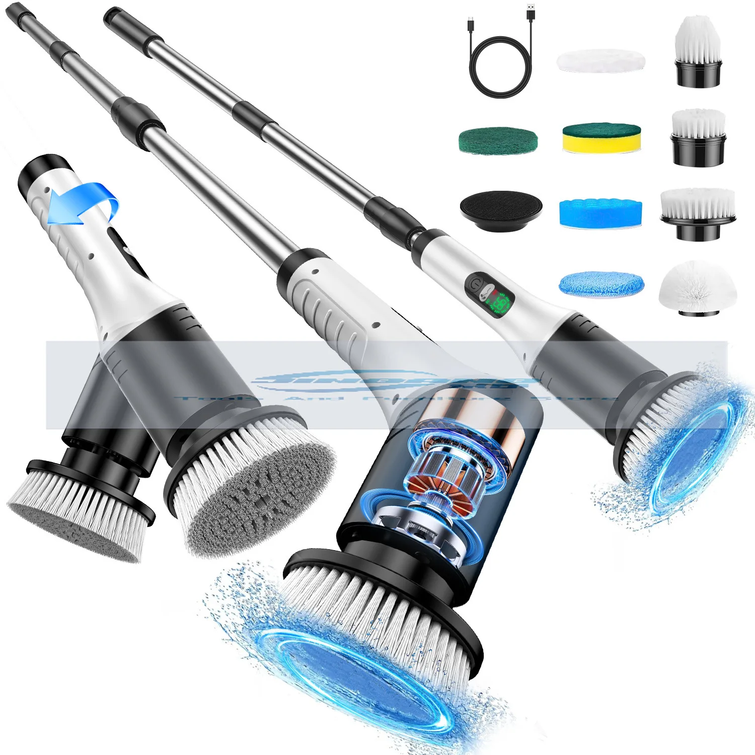 

Multifunctional digital display electric cleaning brush Rotatable and retractable wireless handheld brush