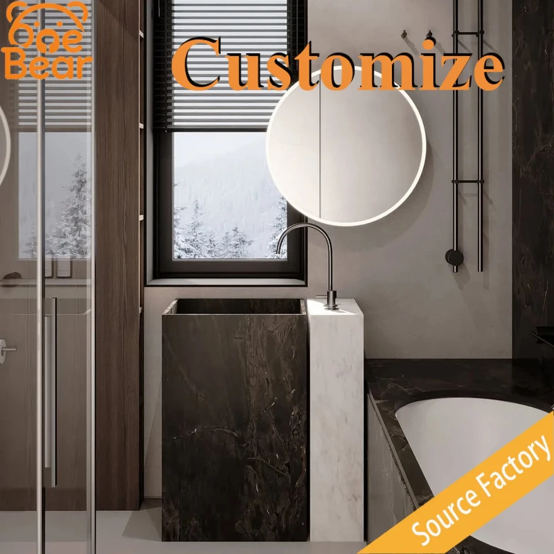 Polished marble washbasin, natural white textured solid stone washbasin, custom sizes available, suitable for boutique hotels.