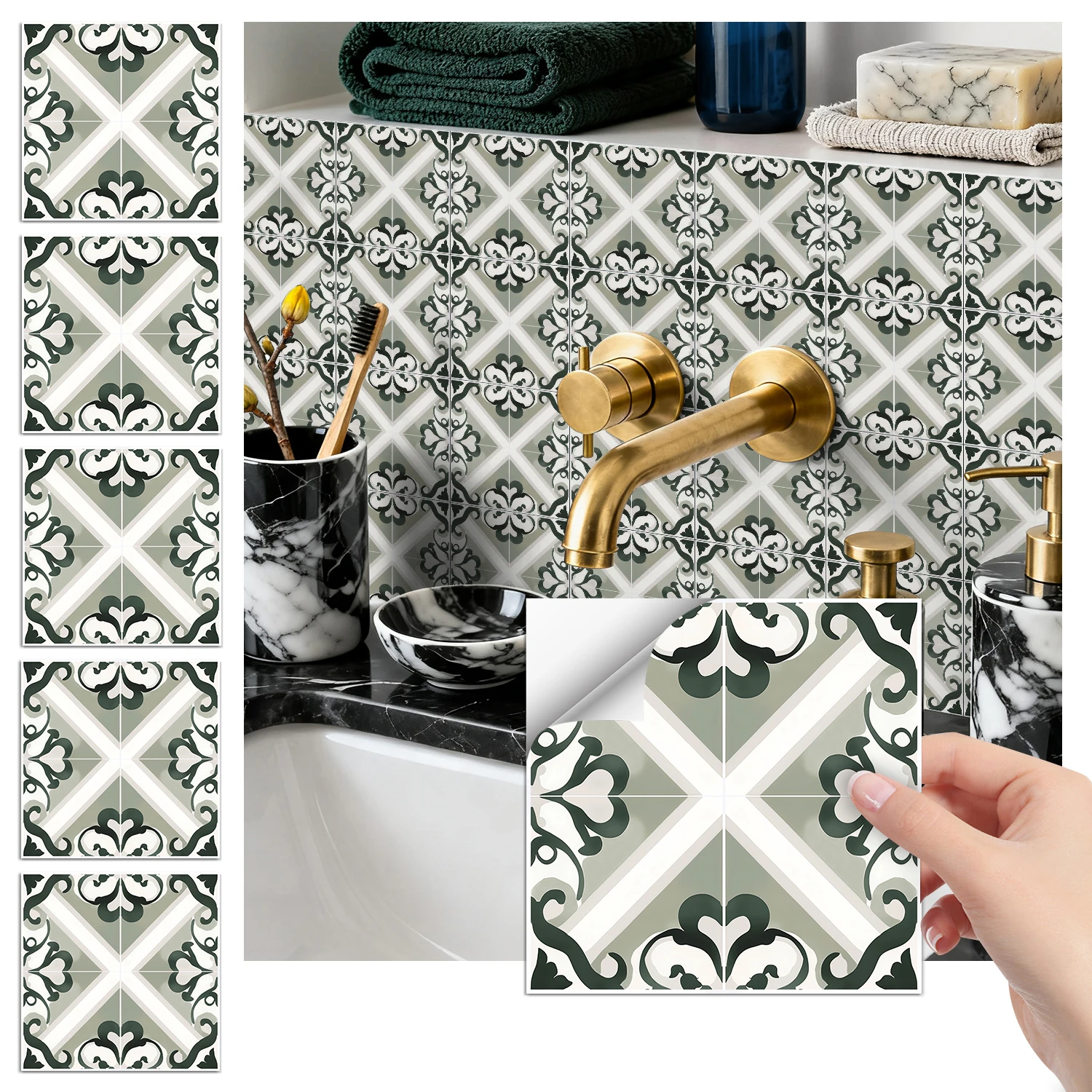 

36Pcs Vintage Floral Tile Stickers, Self-Adhesive Peel and Stick Wall Decals, Waterproof for Kitchen Bathroom Home Decor