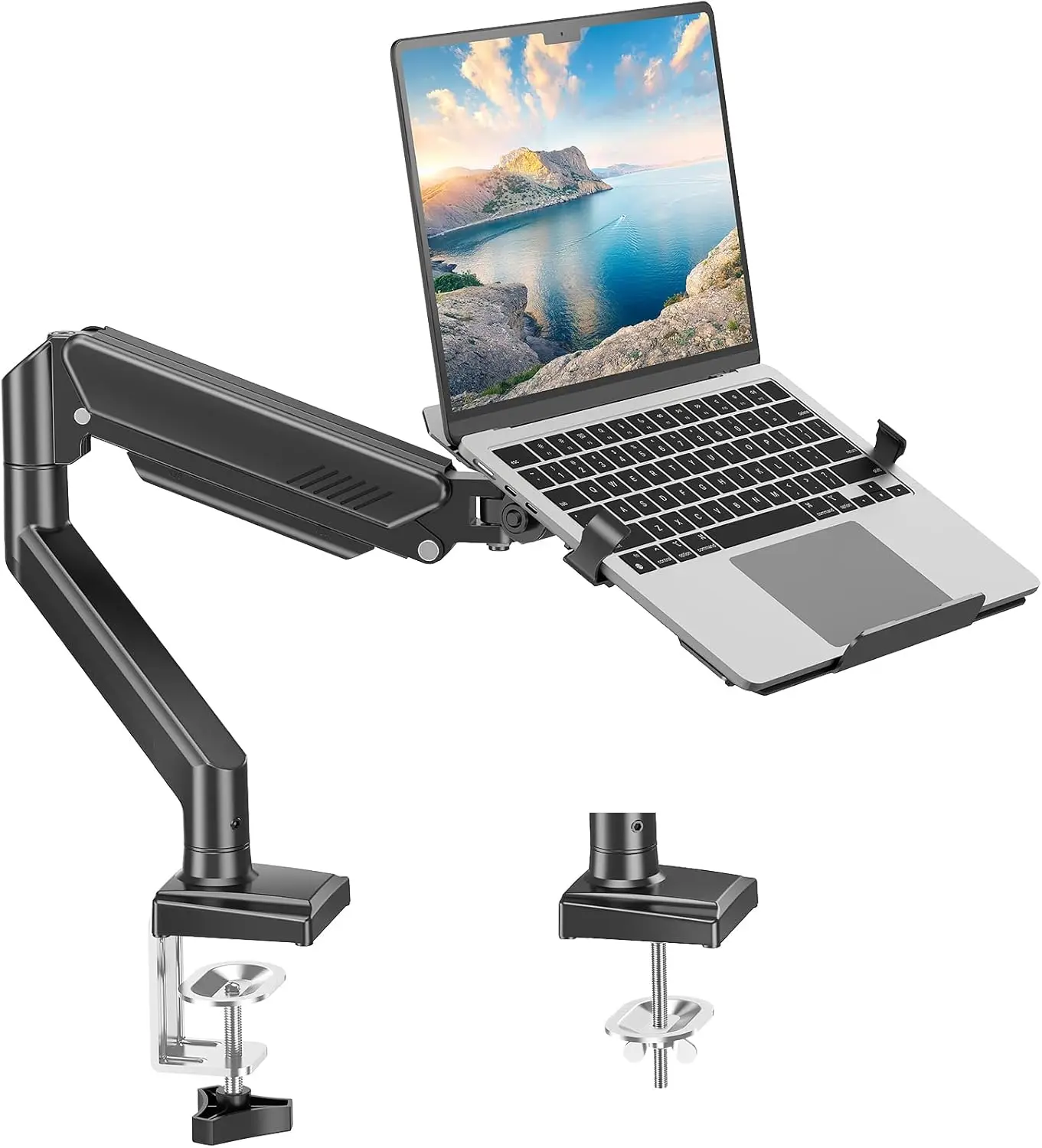 

2-in-1 Adjustable Laptop Arm Mount for Desk, Fits 17" Notebook & 32" Screen, Aluminum Stand Holds 22lbs