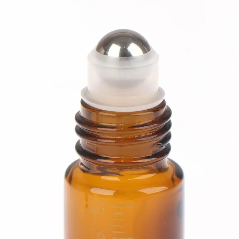 1pcs 5ml 10ml Amber Clear Glass Roll On Bottles Plastic Wood Grain Cap Sample Roller Ball Beauty Care For Essential Oil Perfume