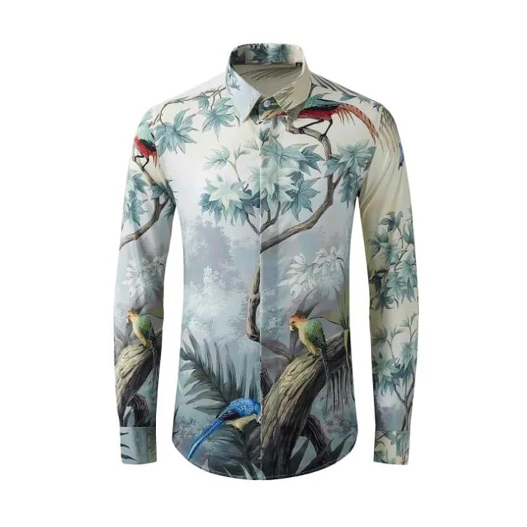 New Mens Shirts Luxury Digital All Printed Long Sleeve Party Mens Dress Shirts Fashion Slim Casual Man Top