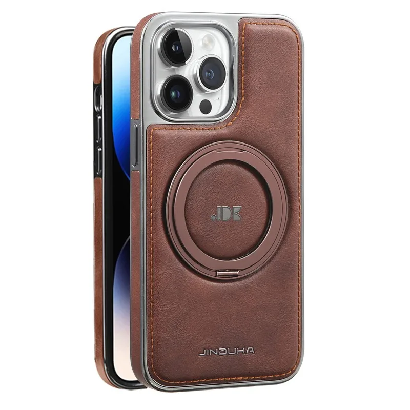 

Magnetic Kickstand Leather Phone Case for iPhone 16 15 Plus 14 13 12 11 Pro Max Shockproof Protective Cover