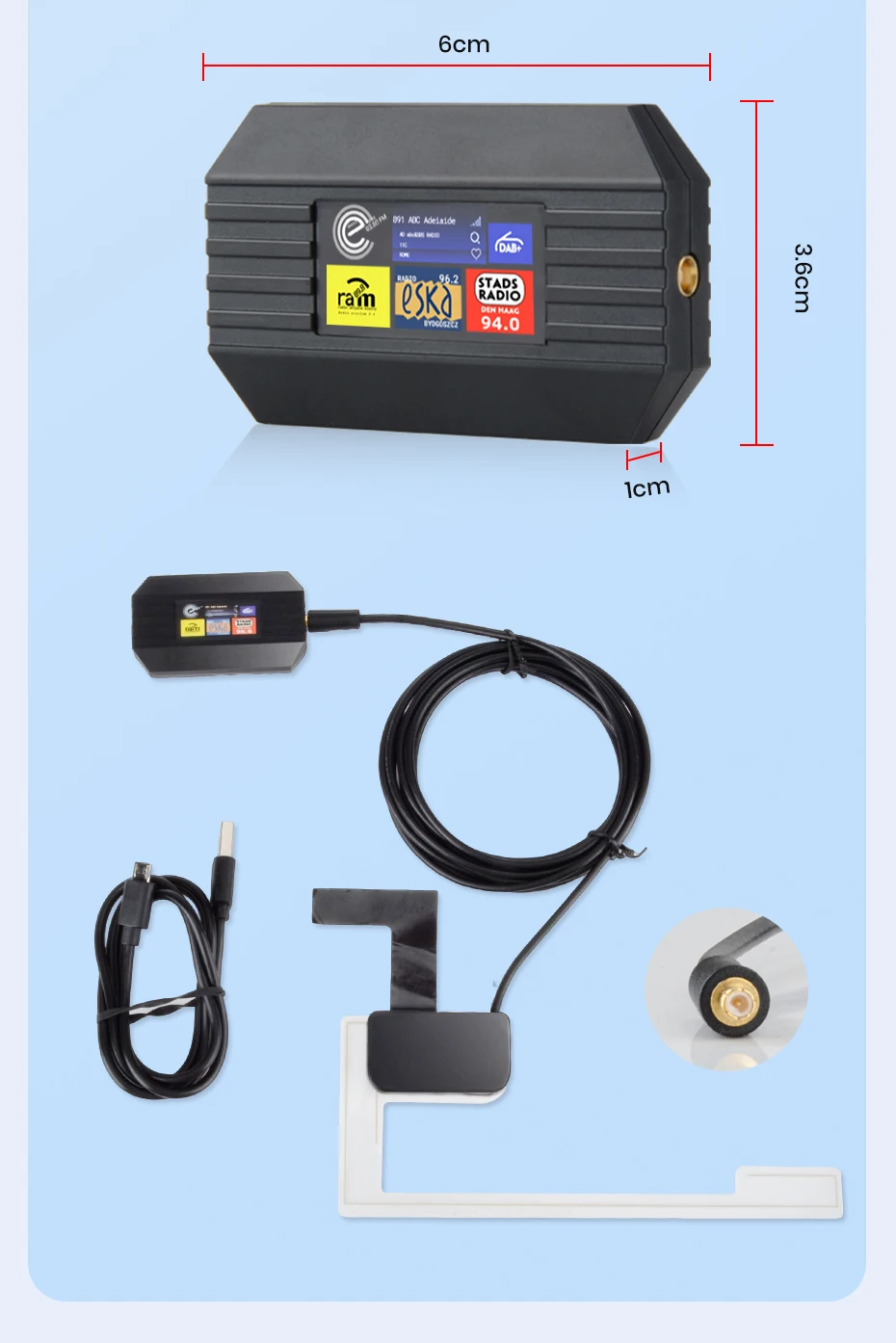 AWESAFE DAB+ Antenne mit USB-Adapter für Autoradio, GPS-Antenne für Android, kompatibel mit universellen DVD-Autozubehörteilen – Detail 6