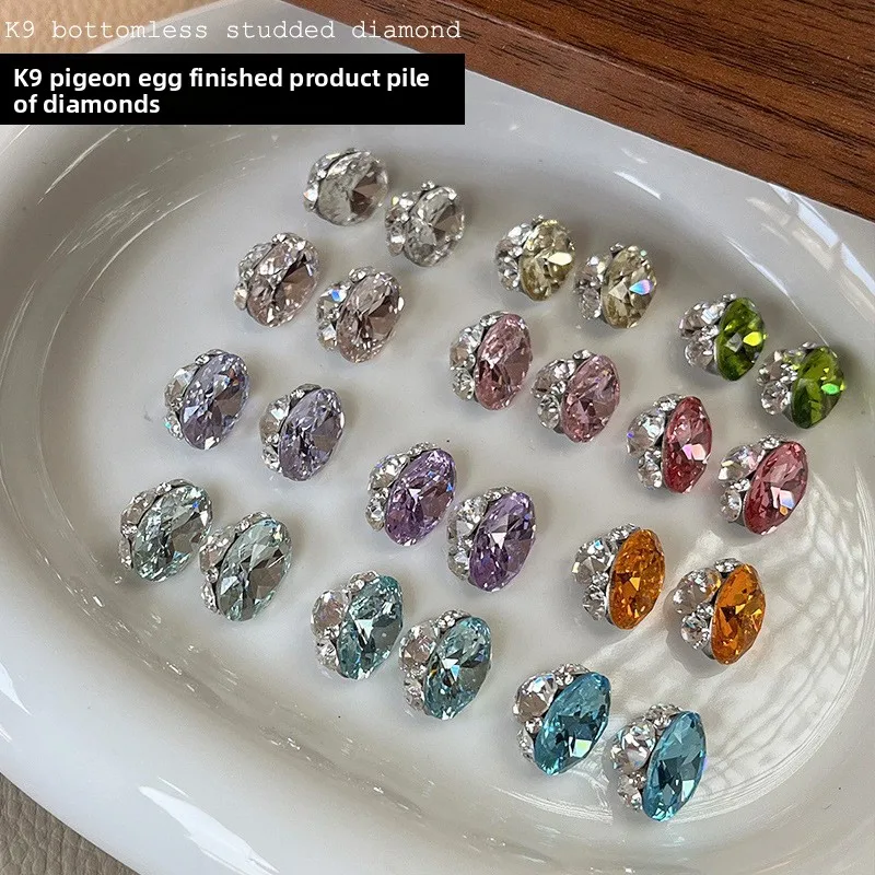 LYLE 3Pcs K9 Crystal Oval Pigeon Egg Stack Flatback Rhinestones Nail Art Charms Sparkly Premium Handmade No Base 3D Diamond Ball