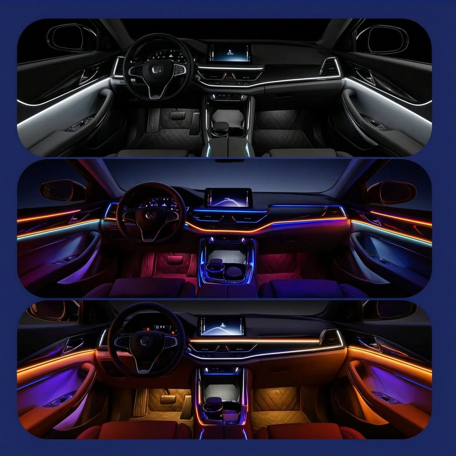 Car Ambient Lighting Kit Concealed Acrylic Neon Strip Lights Car Interior Lights Slim for Drivers, Dashboard, Center Console view 6