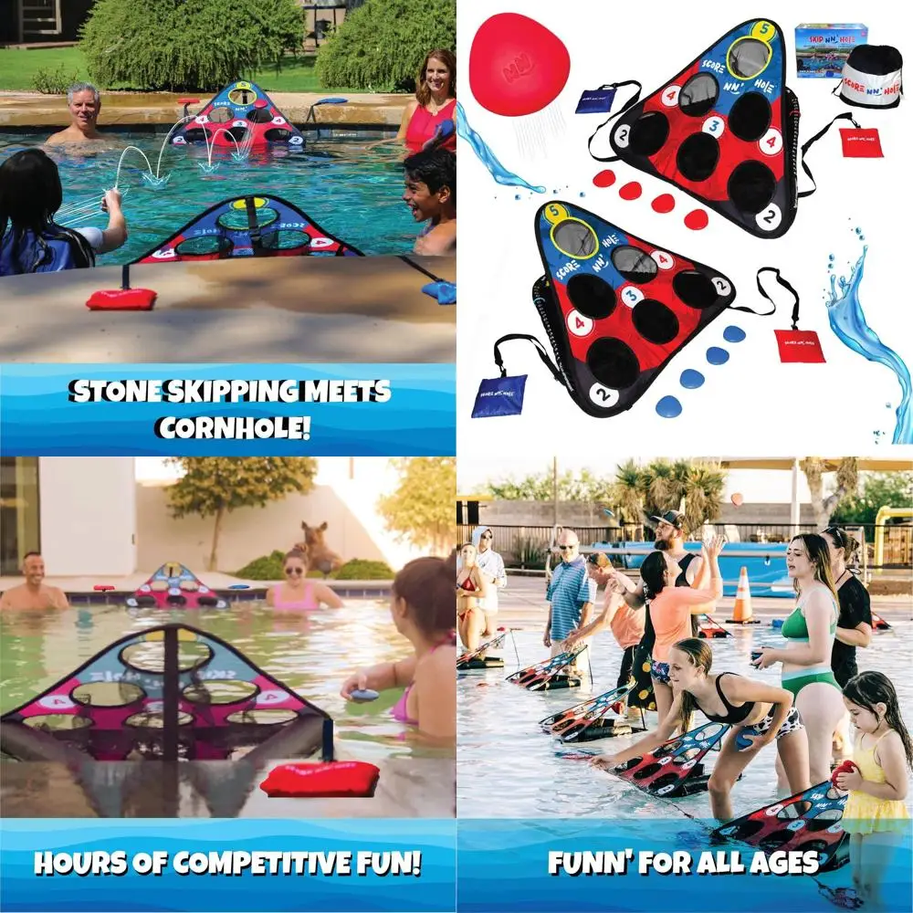 

SKIP NN' HOLE Original Fun Stonne Skipping Meets Pool Cornhole Game Floating | for All Ages | Fun Swimming Pool Game for Adults