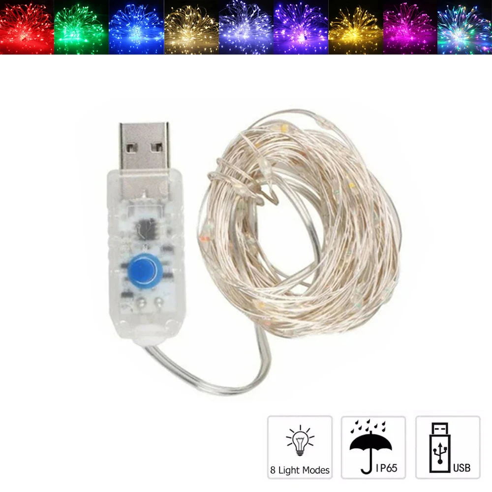 1m-10m USB Led String Light 8 Modes Fairy Bedroom Flexible Copper Halloween Holiday Lights Party Home Lighting Wedding Colorful