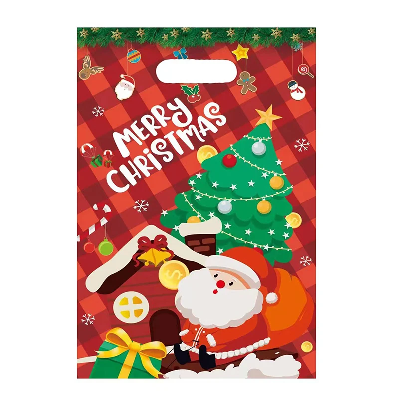 10pcs Christmas Gift Bag Xmas Santa Claus Snowman Elk Candy Cookie Bag Christmas Party Articles For Home New Year Packaging Bag