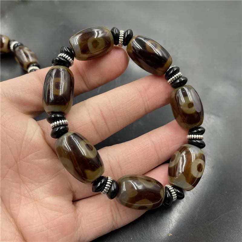 Tibetan Three-Eyed Dzi Old Agate Rice Bead Bracelet