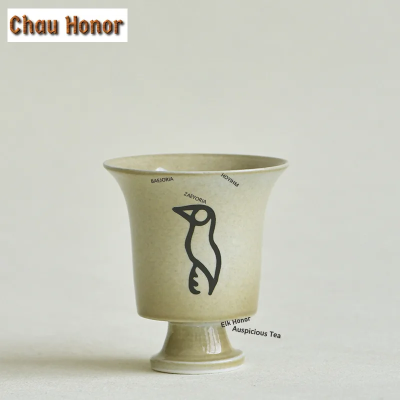 ZAEYORIA 100ml Oracle Bone Script Bird Teacup Creative Tea Bowl Tea Pair Tea-tasting Fragrance Cup Chazhan Master Cups Tea Gifts