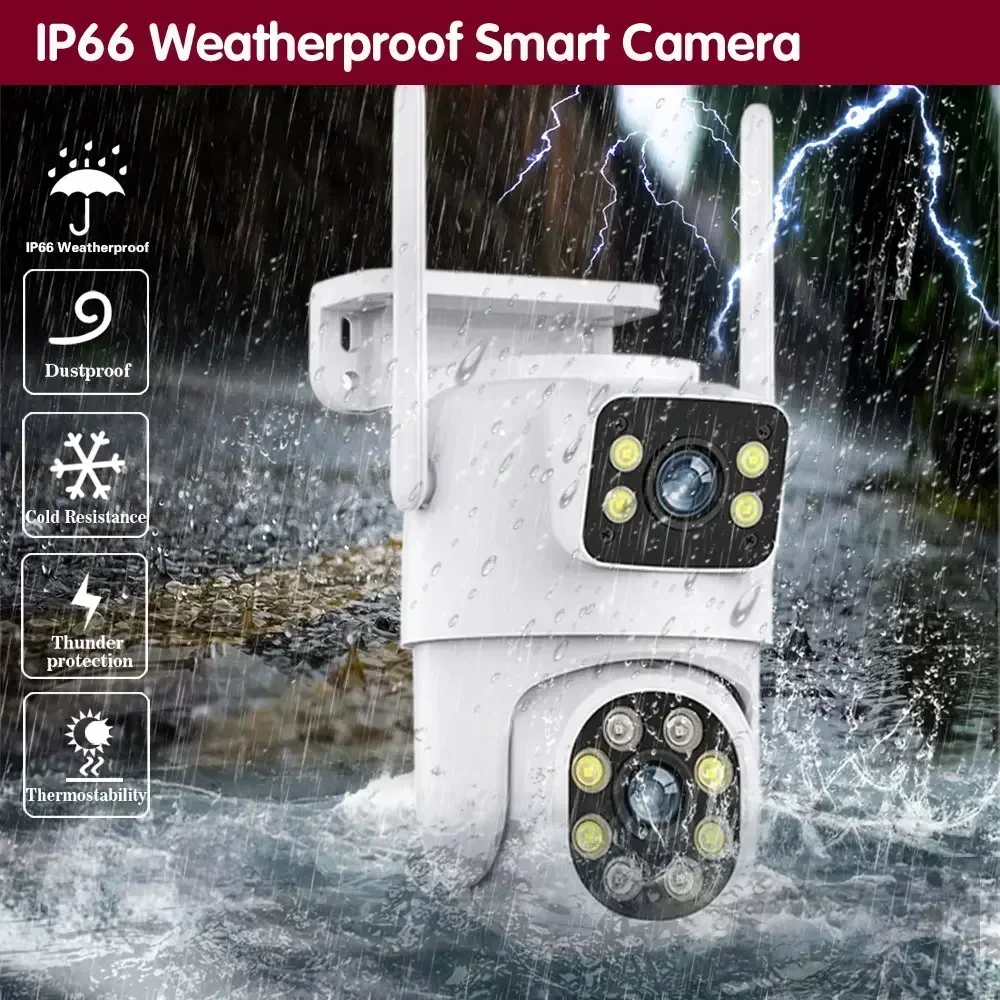 8MP Surveillance Camera WiFi Outdoor Waterproof Wireless Security Camera Dual Lens Security Protection IP Camera AI Track ICsee
