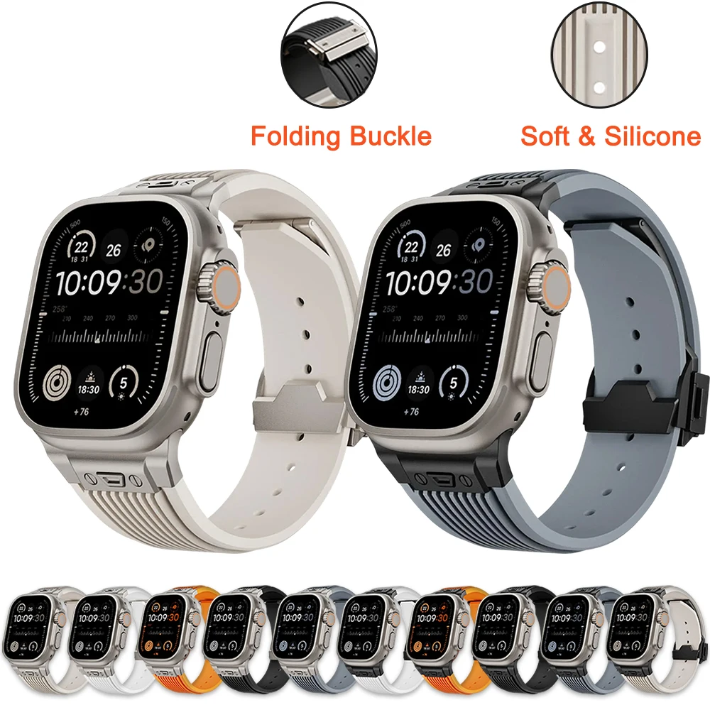 

Ремешок для Apple Watch Ultra 2 Se 2 10/9/8/7/6/5/4/3/2, силиконовый браслет со складной застежкой для Apple Watch 42/44/45/46/49 мм