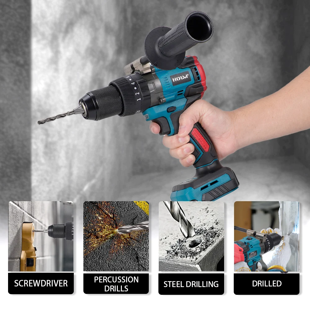 Hormy 150N. m Brushless Electric Impact Drill 18V High Torque 3In1 Charging Screwdriver 25 Speed Torque Adjustment Hammer Drill