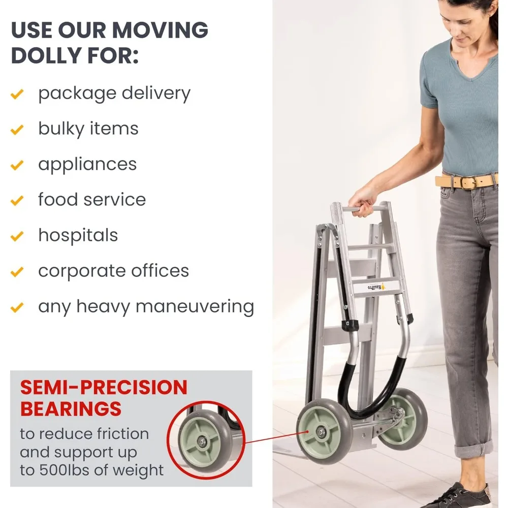 Fully Assembled Foldable Hand Truck with 8" Mold-On Rubber Wheels – Horizontal Loop Handle. 500 Lb. Capacity Dolly