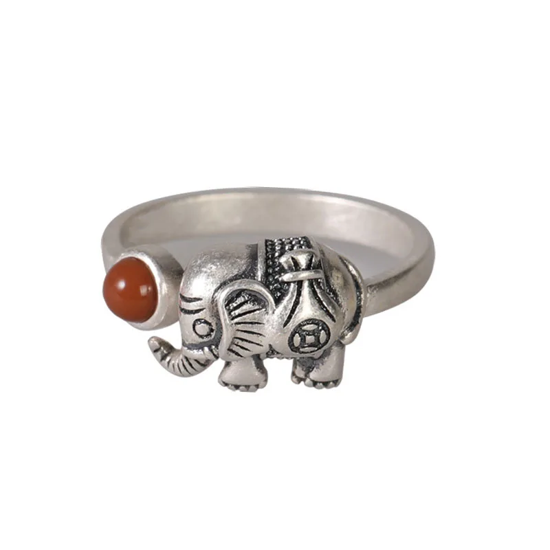925 Thai silver 925 Matte Elephant Ring Original Southern Red Agate  rings for women Retro Ethnic Style Banquet Jewelry Gift